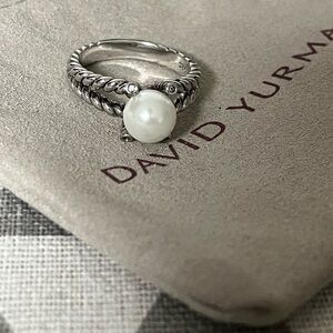 David Yurman Silver Pearl Cable Double-Band Ring - White Pearl sz7